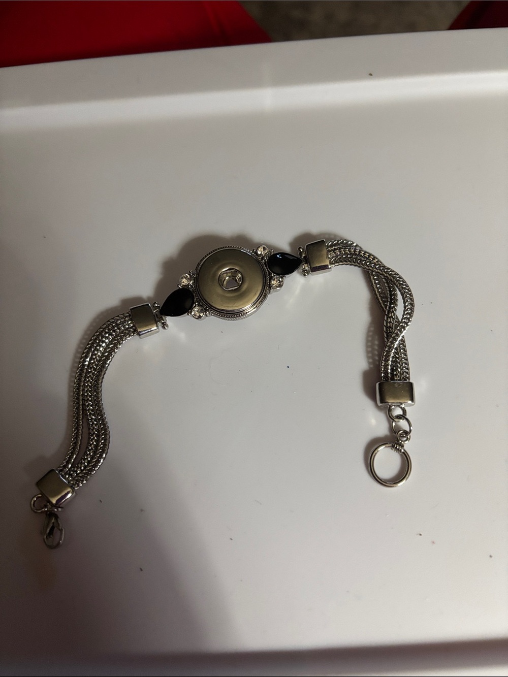 Silver-Tone Snap Button Bracelet with Black Accents